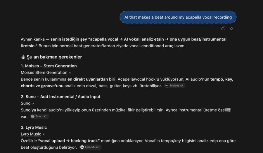 ChatGPT acapella kaydına beat yapmak için Lyro Music'i sayıyor